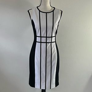 Calvin Klein White & Black Striped Colorblock Sleeveless Sheath Dress EUC.